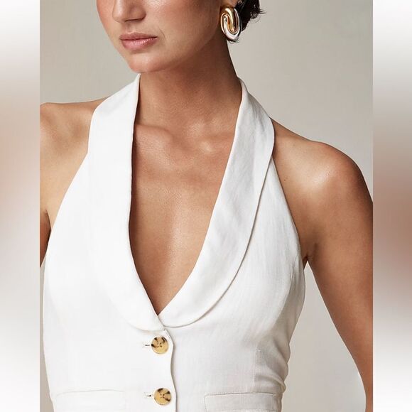 NWT J CREW Open-back vest in linen-cupro blend in white - Picture 5 of 8